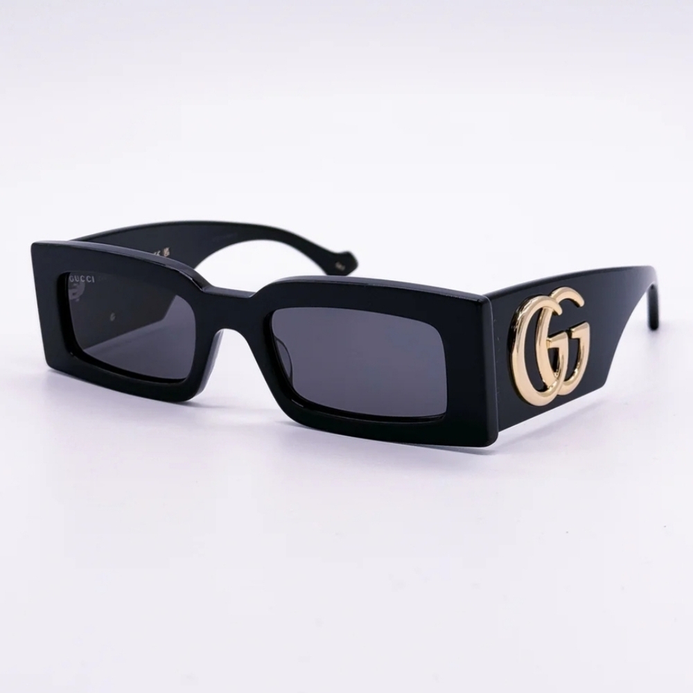 Gucci GG1425S 001 Sunglasses Black Grey Rectangle Unisex GG 1425S - Picture 1 of 11